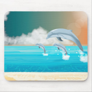 dolphins breaching in the ocean         mouse pad