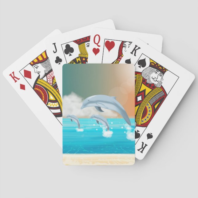 dolphins breaching in the ocean      playing cards (Back)