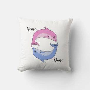 Dolphins cartoon cute kids illustration personaliz throw pillow