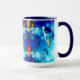 Dolphins & Colourful Sea-Life Digital Illustration Mug