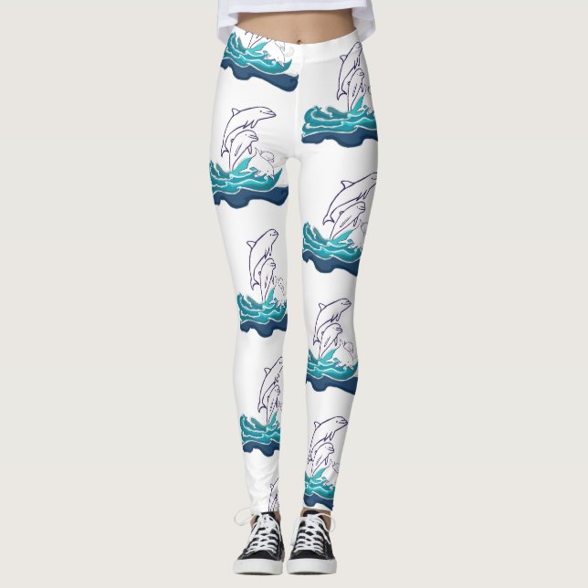Dolphins équitation Vagues Leggings personnalisés (Devant)