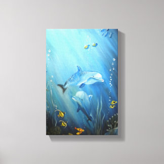 Dolphins In Deep Blue Sea Oil Painting on Canvas Print