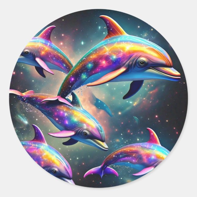 Dolphins in Space Classic Round Sticker (Front)