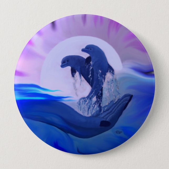 Dolphins in the Moonlight 4 Inch Round Button (Front)
