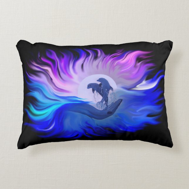 Dolphins in the Moonlight Accent Pillow (Front)