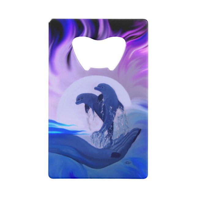 Dolphins in the Moonlight Credit Card Bottle Opener (Front)