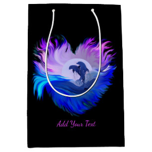 Dolphins in the Moonlight , Heart, Add Your Text Medium Gift Bag