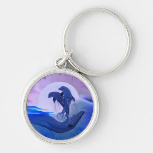 Dolphins in the Moonlight Keychain
