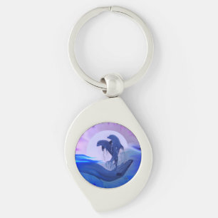 Dolphins in the Moonlight Keychain