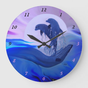 Dolphins in the moonlight large clock