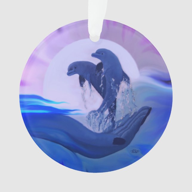 Dolphins in the Moonlight Ornament (Front)