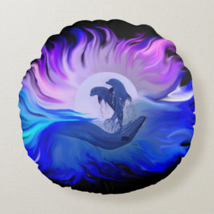 Dolphins in the Moonlight Round Pillow