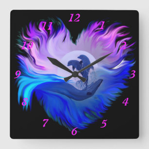 Dolphins in the Moonlight Square Wall Clock