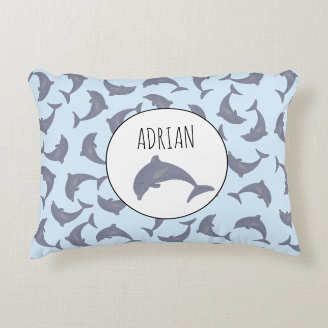 Dolphins in the Sea Pattern Accent Pillow (Front)