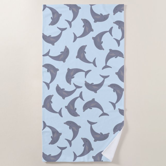 Dolphins in the Sea Pattern Beach Towel (Front)