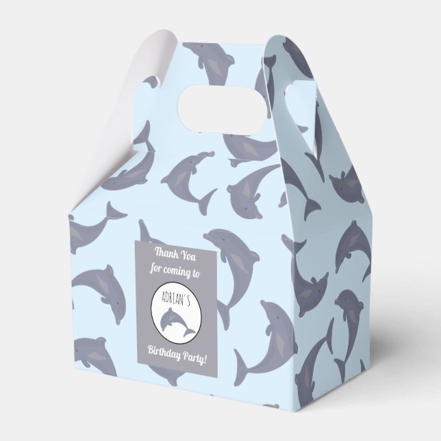 Dolphins in the Sea Pattern Kids Birthday Party Favor Box (Front Side)