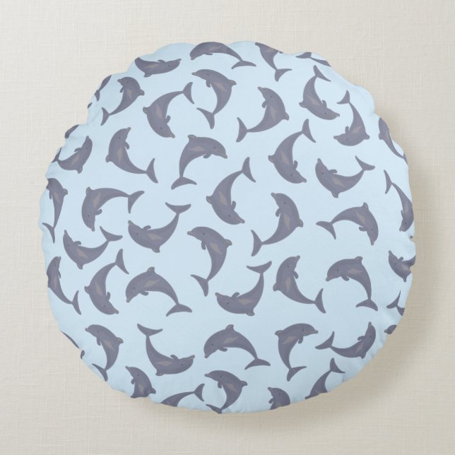 Dolphins in the Sea Pattern Round Pillow (Front)