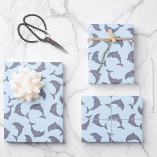 Dolphins in the Sea Pattern Wrapping Paper Sheet
