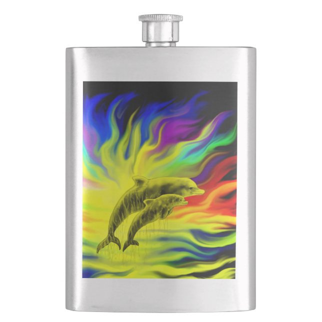 Dolphins in the Sunshine Hip Flask (Front)