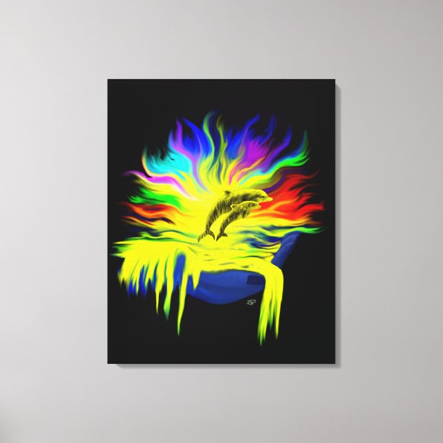 Dolphins in the Sunshine with Hand Canvas Print (Front)