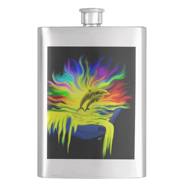 Dolphins in the Sunshine with Hand Hip Flask (Front)