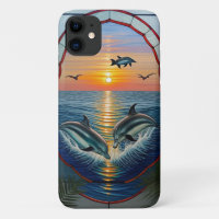 Dolphins Jumping at Sunset on the Ocean