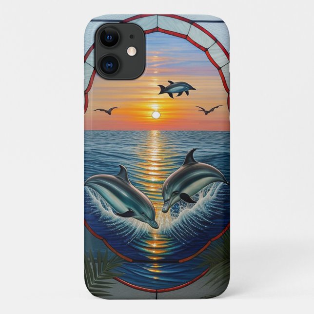 Dolphins Jumping at Sunset on the Ocean Case-Mate iPhone Case (Back)
