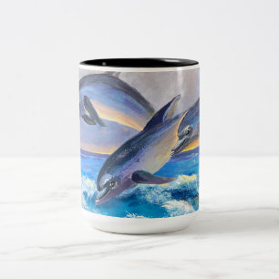 Dolphins Jumping For Joy Two-Tone Coffee Mug
