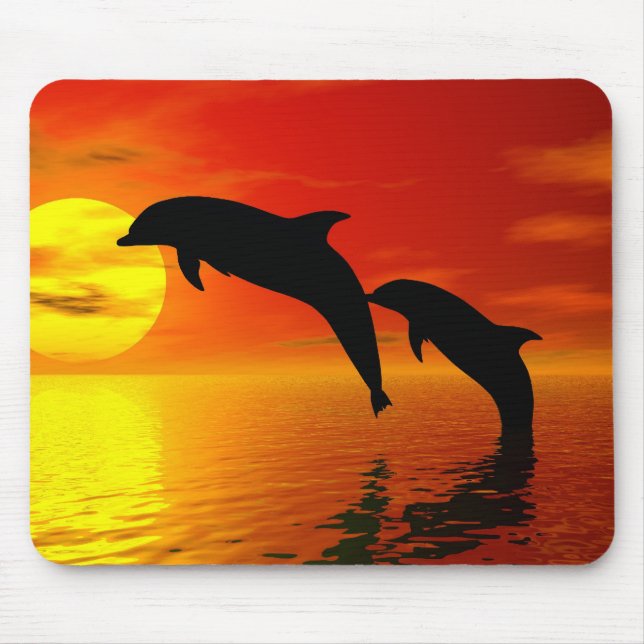 Dolphins Jumping Sunset Mousepad (Front)