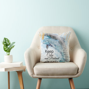 Dolphins Keep Calm Pretend At The Beach Throw Pillow