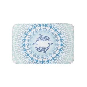 Dolphins Mandala Blue White Bath Mat