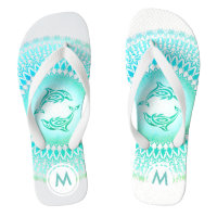 Dolphins Mandala Green White Monogram