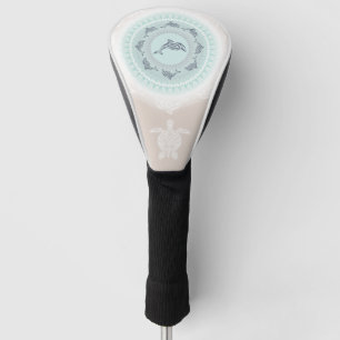 Dolphins Mandala Pale Blue Taupe Coastal Golf Head Cover