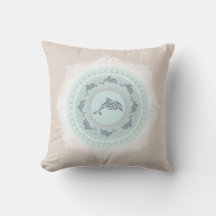 Dolphins Mandala Pale Blue Taupe Coastal