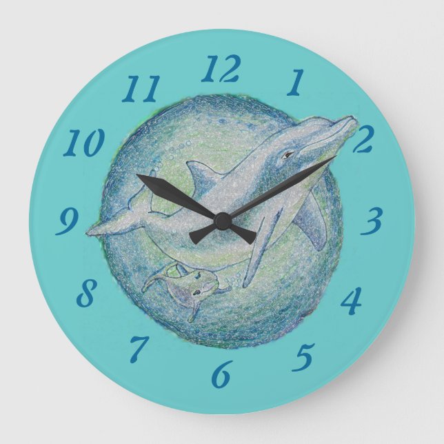 Dolphins 'Mother & Calf' Wall Clock (Front)