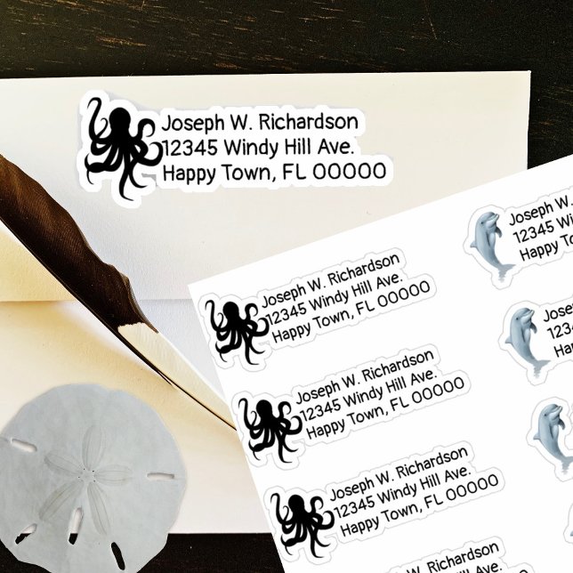 Dolphins n Octopus Shaped Return Address Stickers (Creator Uploaded)