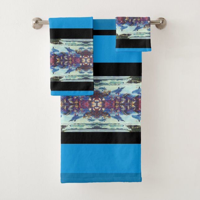 Dolphins Ocean Waves Fish Animal Bath Towel Set (Insitu)