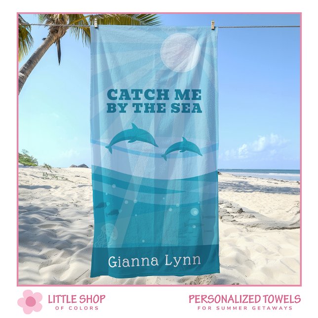 Dolphins Ocean Waves Personalized Beach Towel (Creator Uploaded)