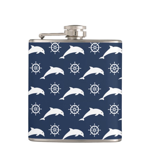 Dolphins On Parade Pattern Hip Flask (Front)