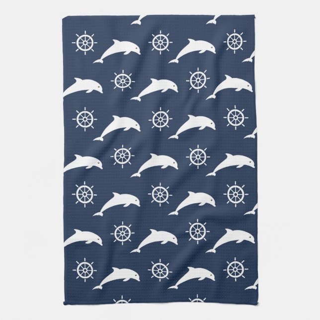 Dolphins On Parade Pattern Kitchen Towel (Vertical)