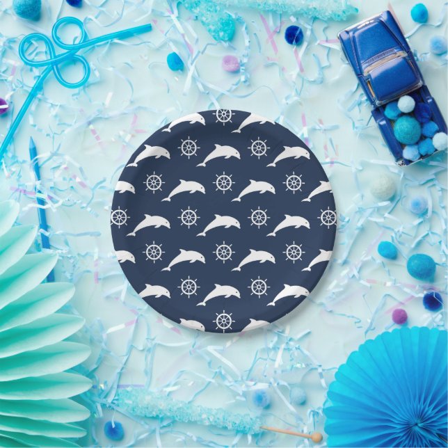 Dolphins On Parade Pattern Paper Plate (Party)