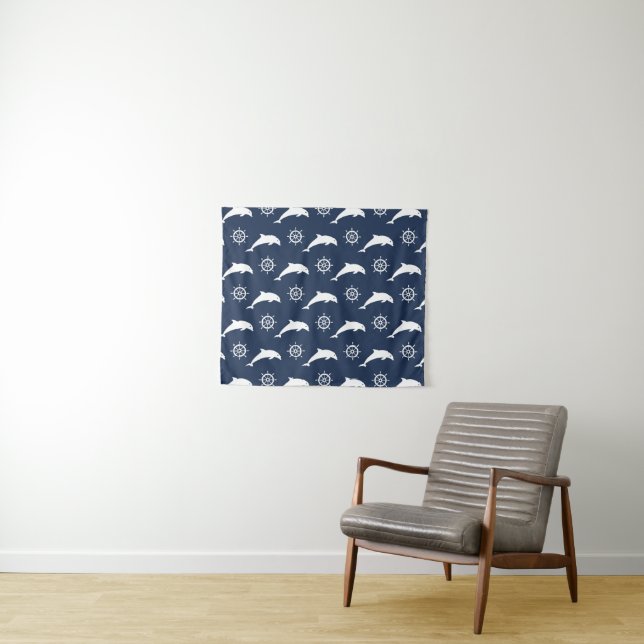 Dolphins On Parade Pattern Tapestry (In Situ (Horizontal))