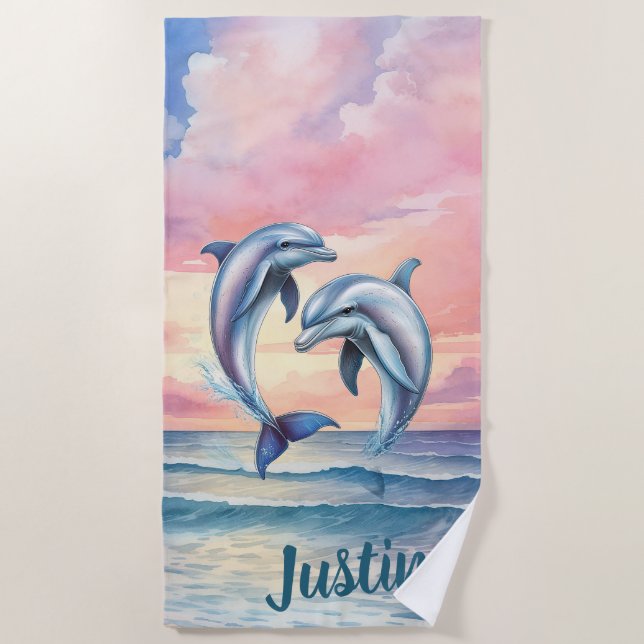 Dolphins Personalized  Beach Towel (Front)