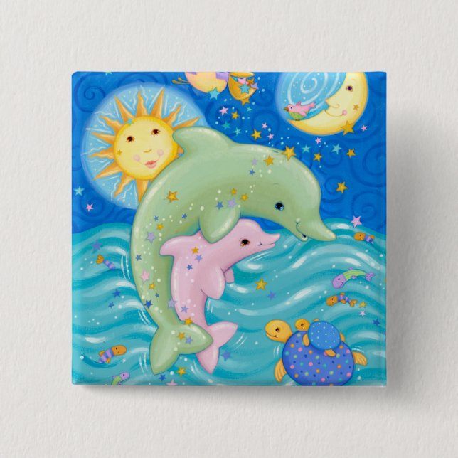 Dolphins Play 2 Inch Square Button (Front)
