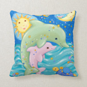 Dolphins Play Throw Pillow