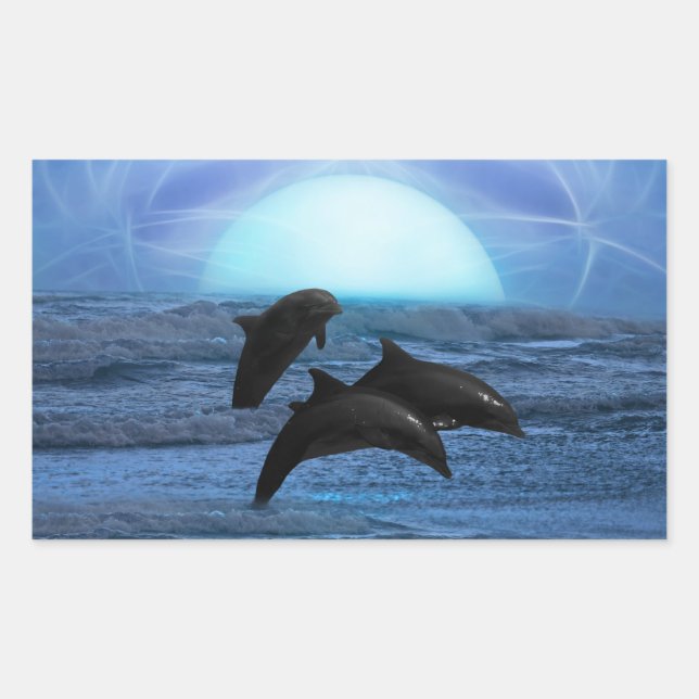 Dolphins playing at moonlight sticker (Front)