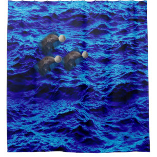 dolphins playing ball blue ocean shower curtain