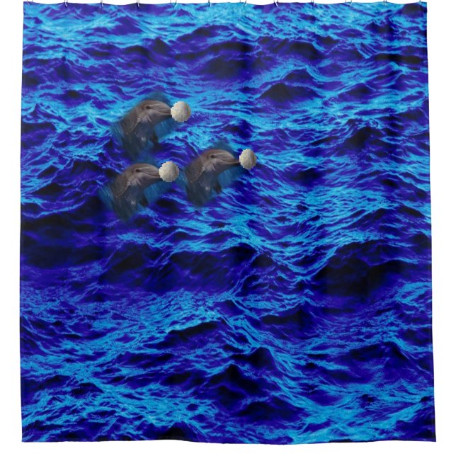 dolphins playing ball blue ocean shower curtain (Front)