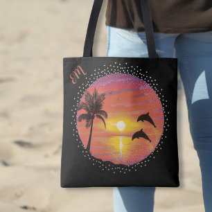 Dolphins Playing in the Sunset Tote Bag