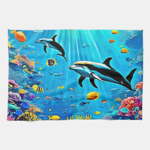 Dolphins & Reef: Underwater Joy Kitchen Towel